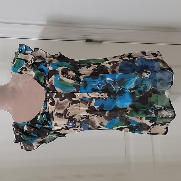 a.n.a. Size M Semi-sheer Ruffle Sleeve Blouse, 1/2 Button Front, Gorgeous! - Picture 1 of 12
